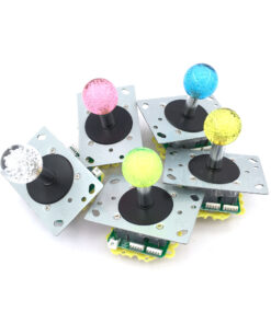 A group of illuminated joysticks in various colours